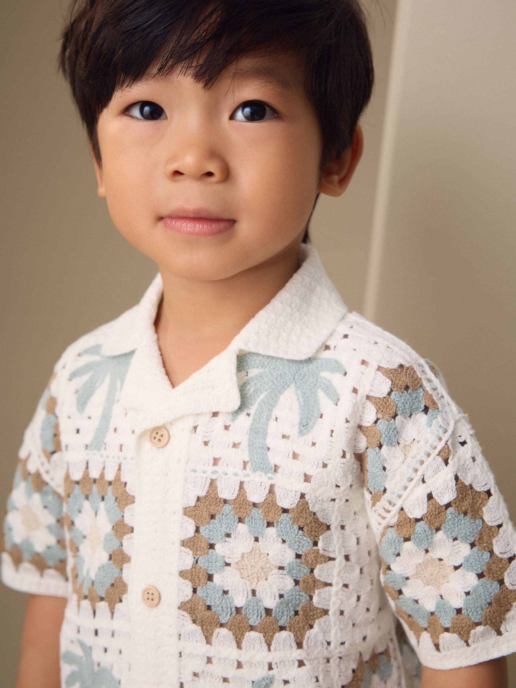 Buy White Palms Crochet Knitted Short Sleeve Shirt (12mths-10yrs