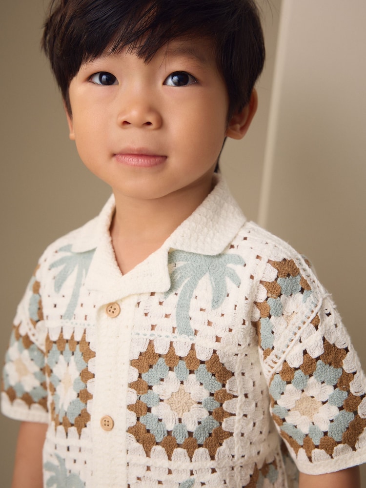 White Palms Crochet Knitted Short Sleeve Shirt (12mths-10yrs) - Image 4 of 4