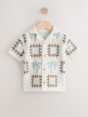 Белый с пальмами - Ажурная рубашка с короткими рукавами (12mths-10yrs) - Изображение 5 8