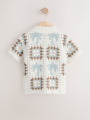 Белый с пальмами - Ажурная рубашка с короткими рукавами (12mths-10yrs) - Изображение 6 8