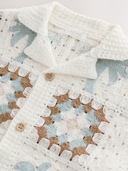 Белый с пальмами - Ажурная рубашка с короткими рукавами (12mths-10yrs) - Изображение 7 8