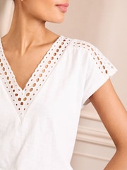 Love & Roses Ivory Lace Insert V-Neck Jersey T-Shirt - Image 2 of 4