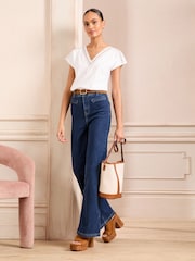 Love & Roses Ivory Lace Insert V-Neck Jersey T-Shirt - Image 3 of 4