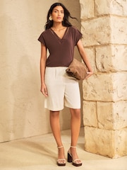 Love & Roses Chocolate Brown Lace Insert V-Neck Jersey T-Shirt - Image 3 of 4