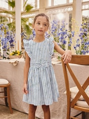 Blue Stripe Ruffle Sleeve Dress (3-16yrs) - Image 1 of 8