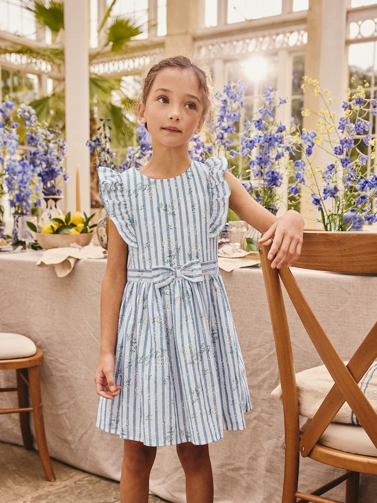 Blue Stripe Ruffle Sleeve Dress (3-16yrs) - Image 1 of 8