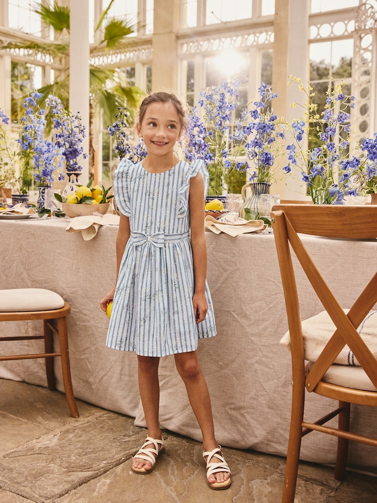 Blue Stripe Ruffle Sleeve Dress (3-16yrs) - Image 2 of 8