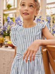 Blue Stripe Ruffle Sleeve Dress (3-16yrs) - Image 4 of 8