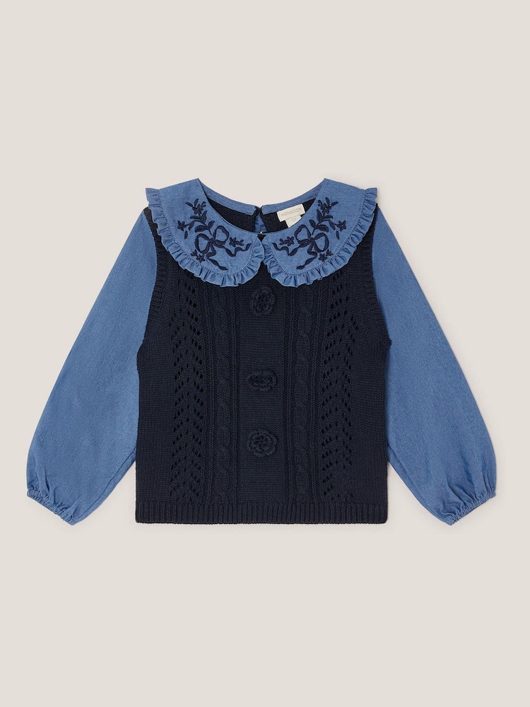 Monsoon Blue 2-In-1 Knitted Chambray Top - Image 2 of 4 Monsoon Blue 2-In-1 Knitted Chambray Top - Image 2 of 4