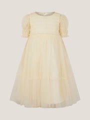Monsoon Gold Natalie Puff Sleeve Shimmer Tulle Dress - Image 2 of 4