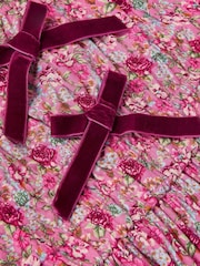 Monsoon Pink Floral Long Sleeve Bow Dress - Image 4 of 4