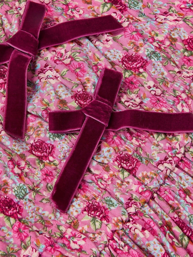 Monsoon Pink Floral Long Sleeve Bow Dress - Image 4 of 4 Monsoon Pink Floral Long Sleeve Bow Dress - Image 4 of 4