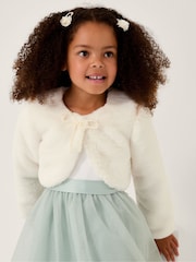 Monsoon Cream Marie Bow Faux Fur Shrug - Image 1 of 4