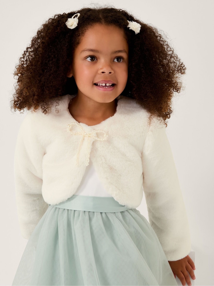 Monsoon Cream Marie Bow Faux Fur Shrug - Image 1 of 4