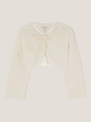 Monsoon Cream Marie Bow Faux Fur Shrug - Image 2 of 4