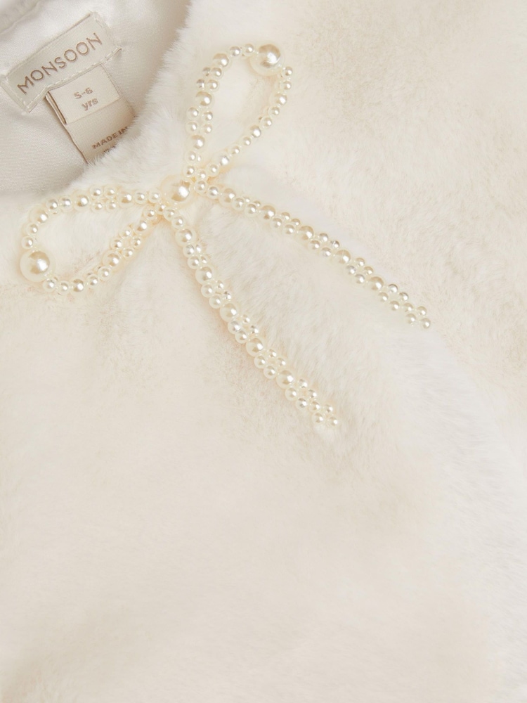 Monsoon Cream Marie Bow Faux Fur Shrug - Image 4 of 4