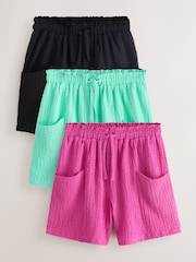 Black/Pink/Green Crinkle Shorts 3 Pack (3-16yrs) - Image 1 of 7