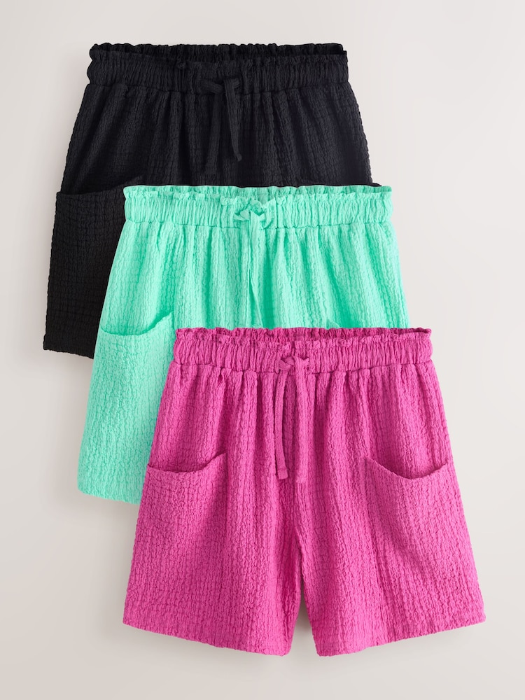Black/Pink/Green Crinkle Shorts 3 Pack (3-16yrs) - Image 1 of 7