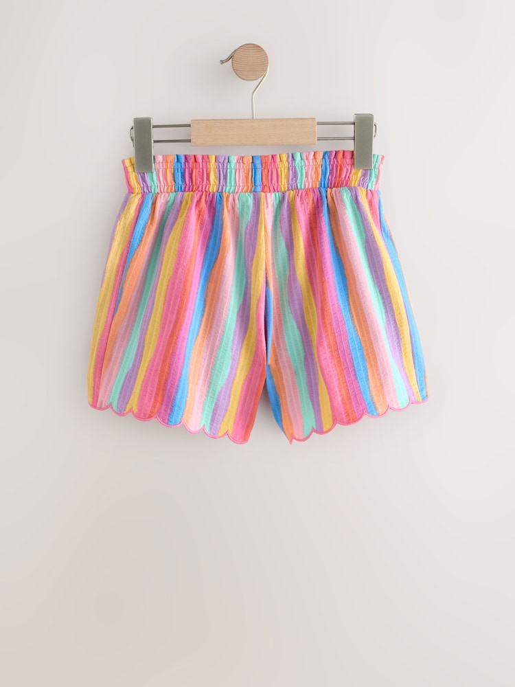 Multi Stripe/Flower Textured Scallop Trim Shorts 2 Pack (3-16yrs) - Image 2 of 6