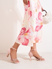 Friends Like These Faux Suede Diamante Hotfix Strap Knot Detail Heeled Occasion Sandals - Imagen 3 de 5