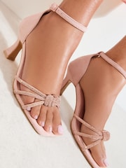 Friends Like These Faux Suede Diamante Hotfix Strap Knot Detail Heeled Occasion Sandals - Imagen 4 de 5
