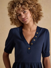 Joules Willow Navy Jersey Woven Midi Dress - Image 4 of 7