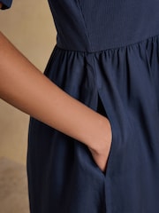 Joules Willow Navy Jersey Woven Midi Dress - Image 6 of 7