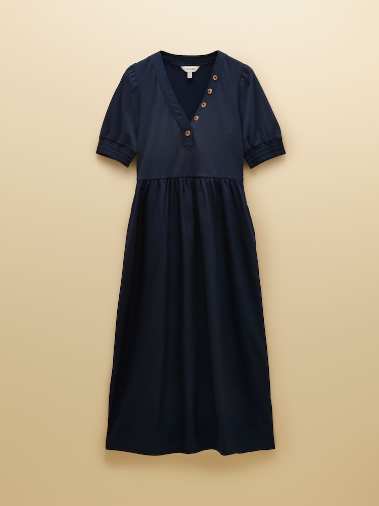 Joules Willow Navy Jersey Woven Midi Dress - Image 7 of 7
