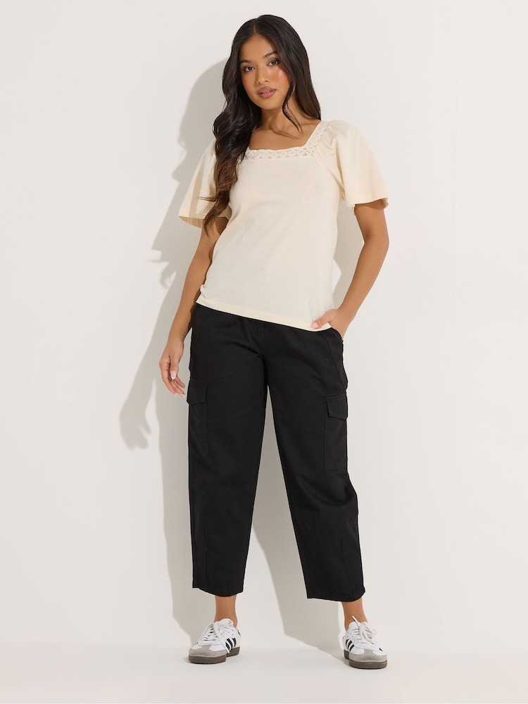 PixieGirl Petite Black Barrel Leg Cargo Trousers - Image 1 of 5