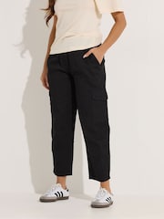 PixieGirl Petite Black Barrel Leg Cargo Trousers - Image 2 of 5