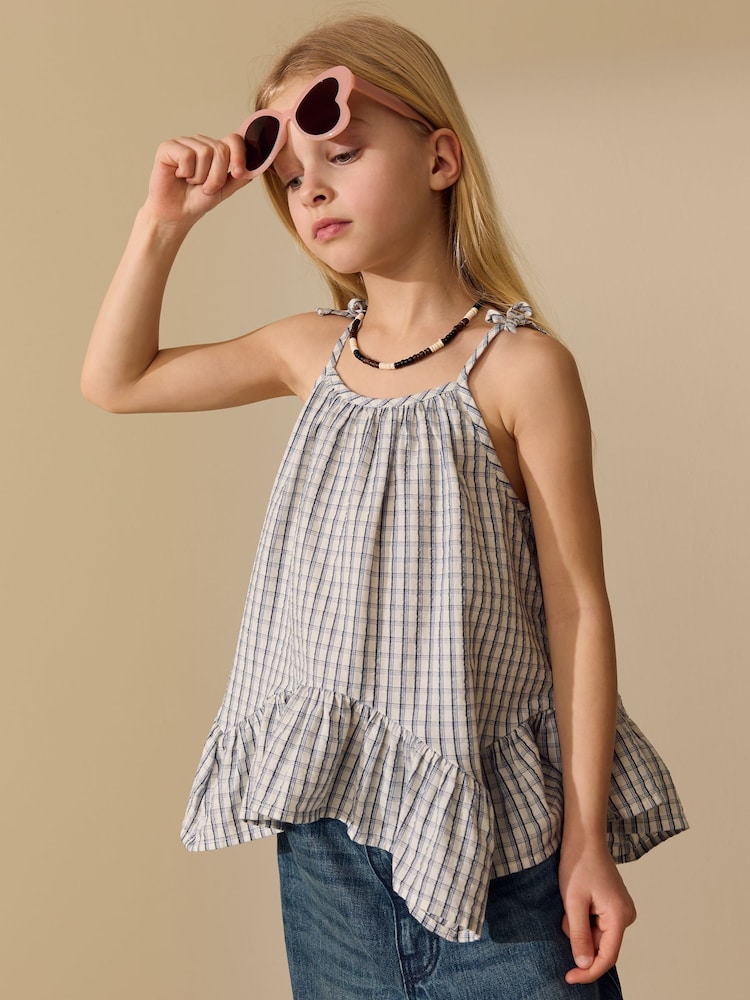 Blue Check Strappy Dippy Hem Blouse (3-16yrs) - Image 1 of 8