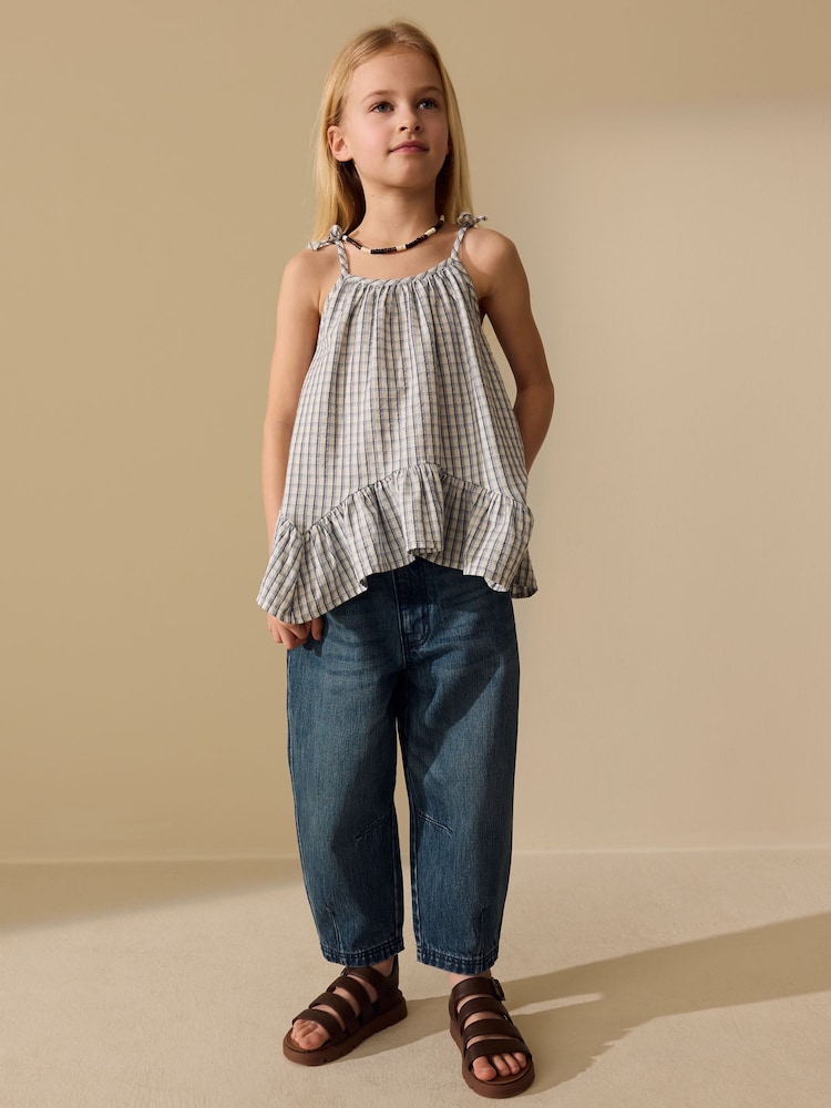 Blue Check Strappy Dippy Hem Blouse (3-16yrs) - Image 2 of 8