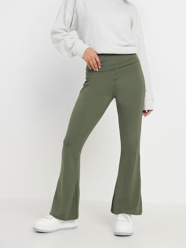 PixieGirl Petite Green Fold Over Waist Flared Leggings - Image 2 of 5 PixieGirl Petite Green Fold Over Waist Flared Leggings - Image 2 of 5