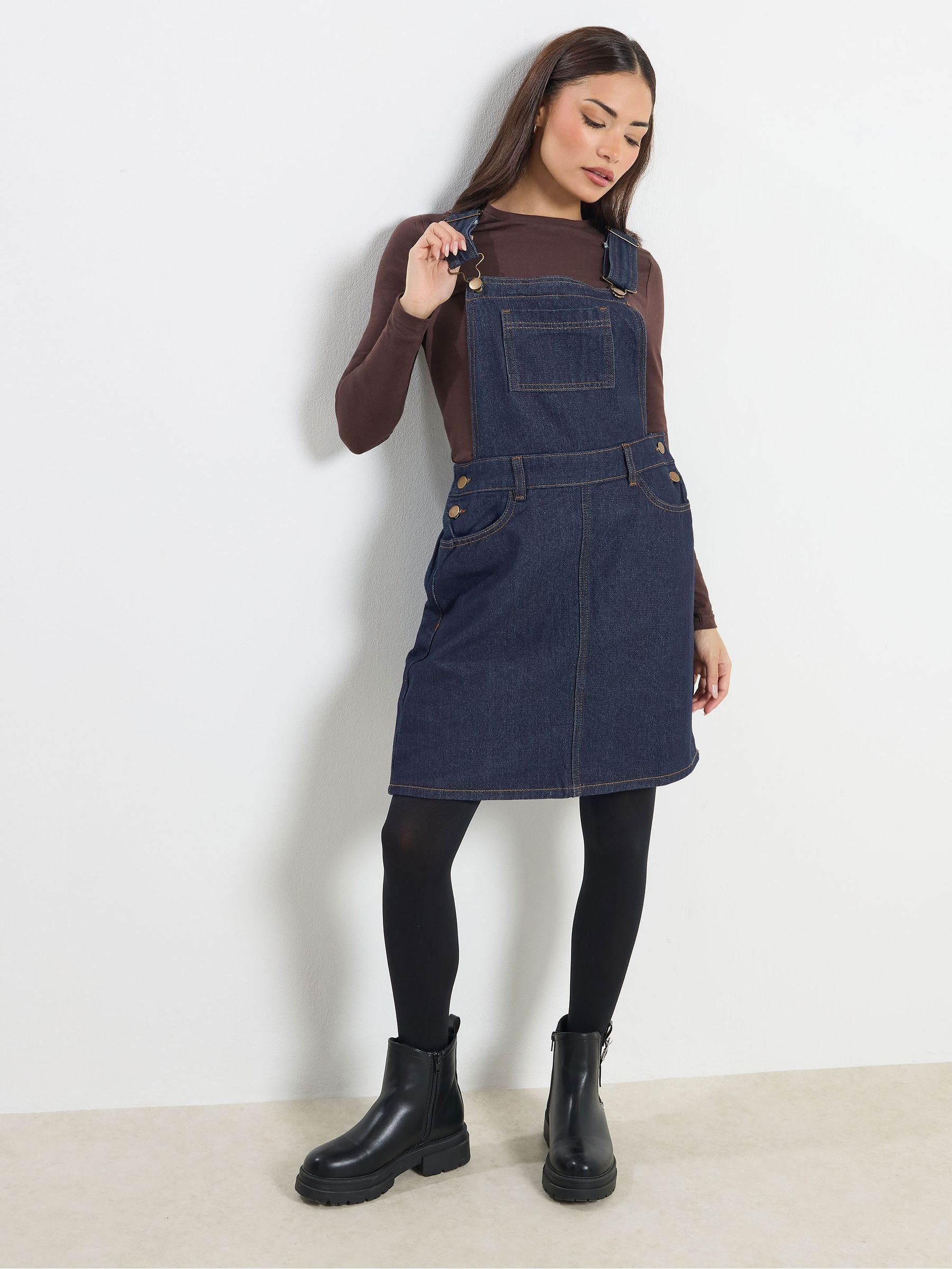 Buy PixieGirl Petite Blue Denim Dungaree Mini Dress from Next