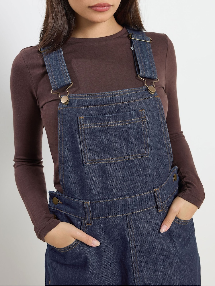 Womens PixieGirl Petite Blue Denim Dungaree Mini Dress US 12 Petite