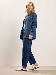 PixieGirl Petite Blue Denim Contrast Collar Shacket - Image 2 of 5