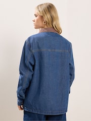 PixieGirl Petite Blue Denim Contrast Collar Shacket - Image 3 of 5
