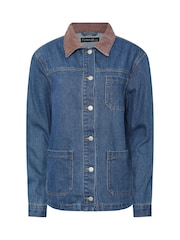 PixieGirl Petite Blue Denim Contrast Collar Shacket - Image 5 of 5