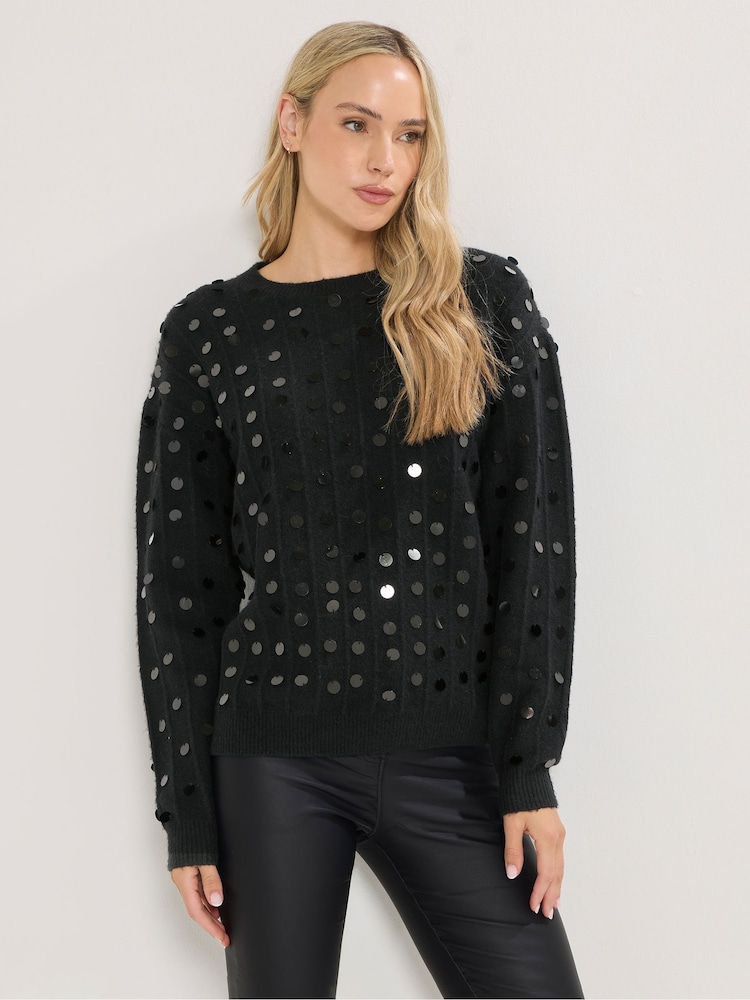 Long Tall Sally Black Disco Sequin Jumper - Image 1 of 5