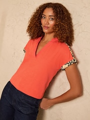 Love & Roses Orange Tipped Notch Neck Top - Image 2 of 4