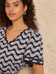 Love & Roses Navy Petal Stripe Scallop V-Neck T-Shirt - Image 2 of 4