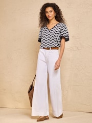 Love & Roses Navy Petal Stripe Scallop V-Neck T-Shirt - Image 3 of 4