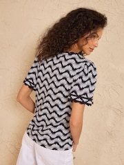 Love & Roses Navy Petal Stripe Scallop V-Neck T-Shirt - Image 4 of 4