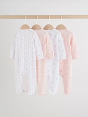 Pink Two Way Zip Baby Sleepsuit 4 Pack (0mths-2yrs) - Image 2 of 15