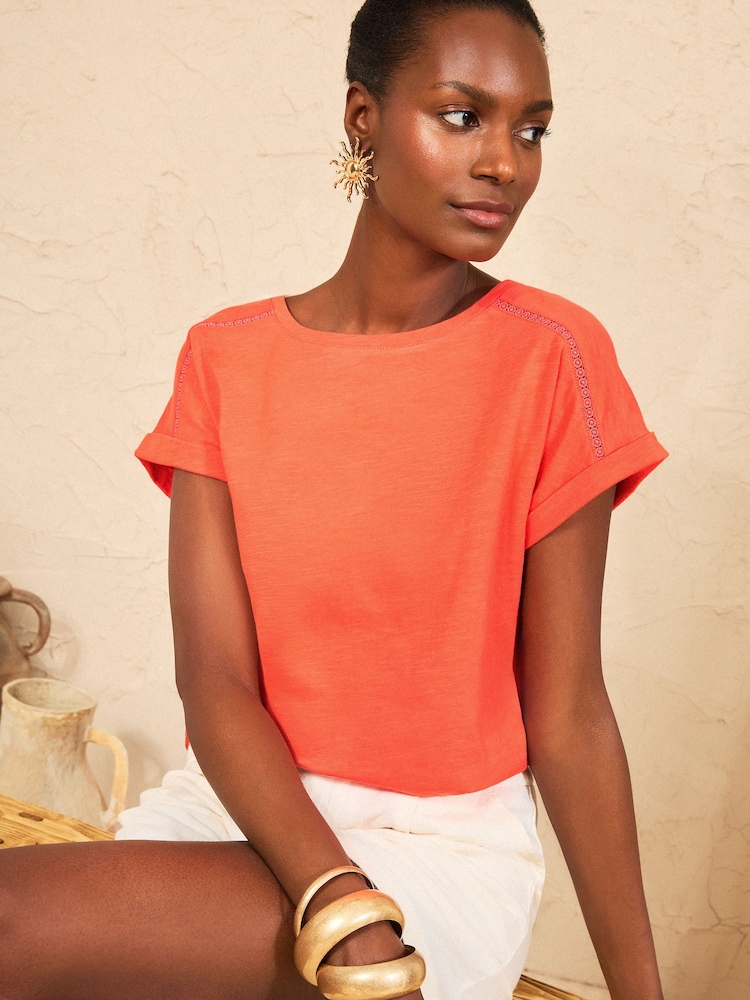 Love & Roses Orange Lace Trim Crew Neck T-Shirt - Image 1 of 4