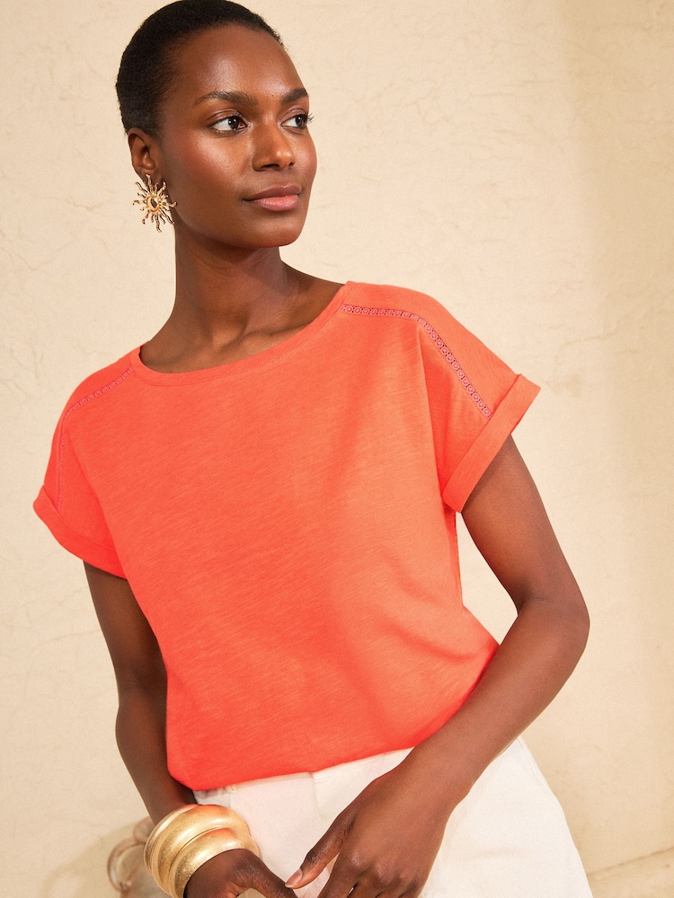 Love & Roses Orange Lace Trim Crew Neck T-Shirt - Image 4 of 4