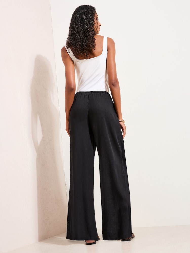 Friends Like These Black Wide Leg Tie Waist Linen Trousers - Image 4 of 4