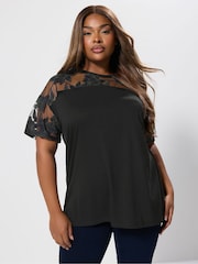 Yours Curve Black Floral Burnout Boxy Blouse - Image 1 of 4