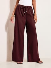 Friends Like These Brown Wide Leg Tie Waist Linen Trousers - Image 2 of 4