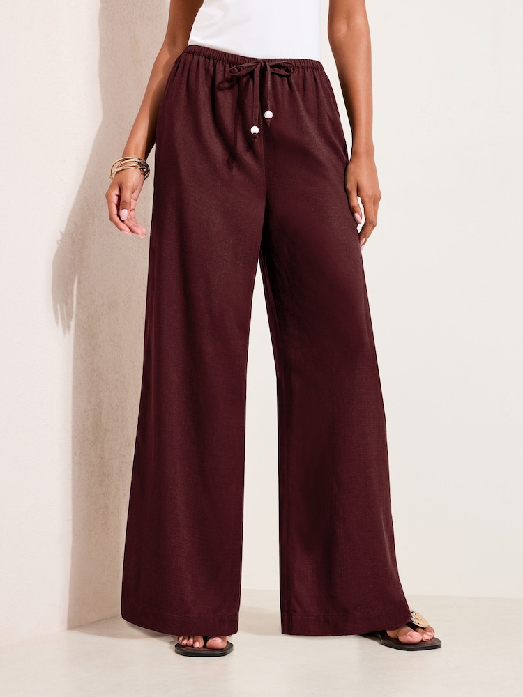 Friends Like These Brown Wide Leg Tie Waist Linen Trousers - Image 2 of 4